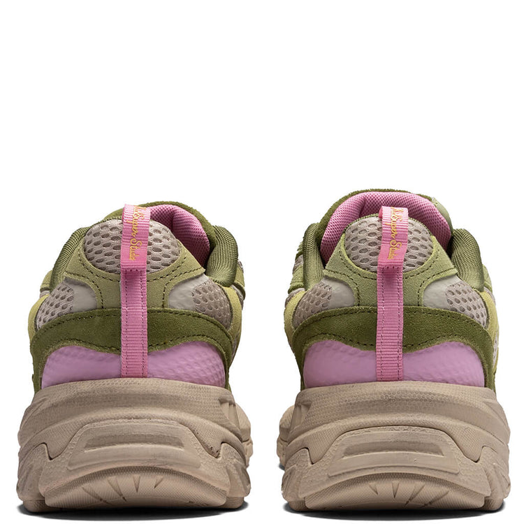 athletic shoes olive green and pink pumas