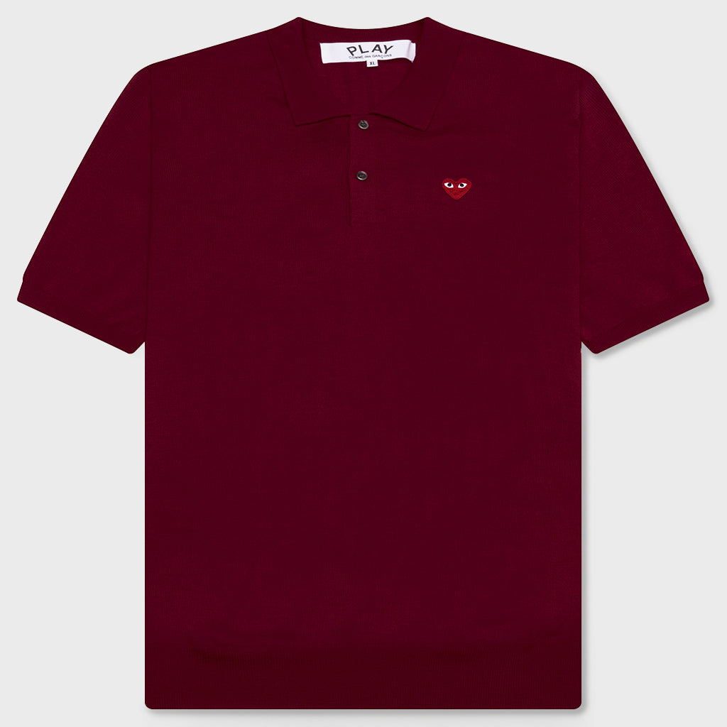 Red Emblem S/S Polo Neck - Burgundy