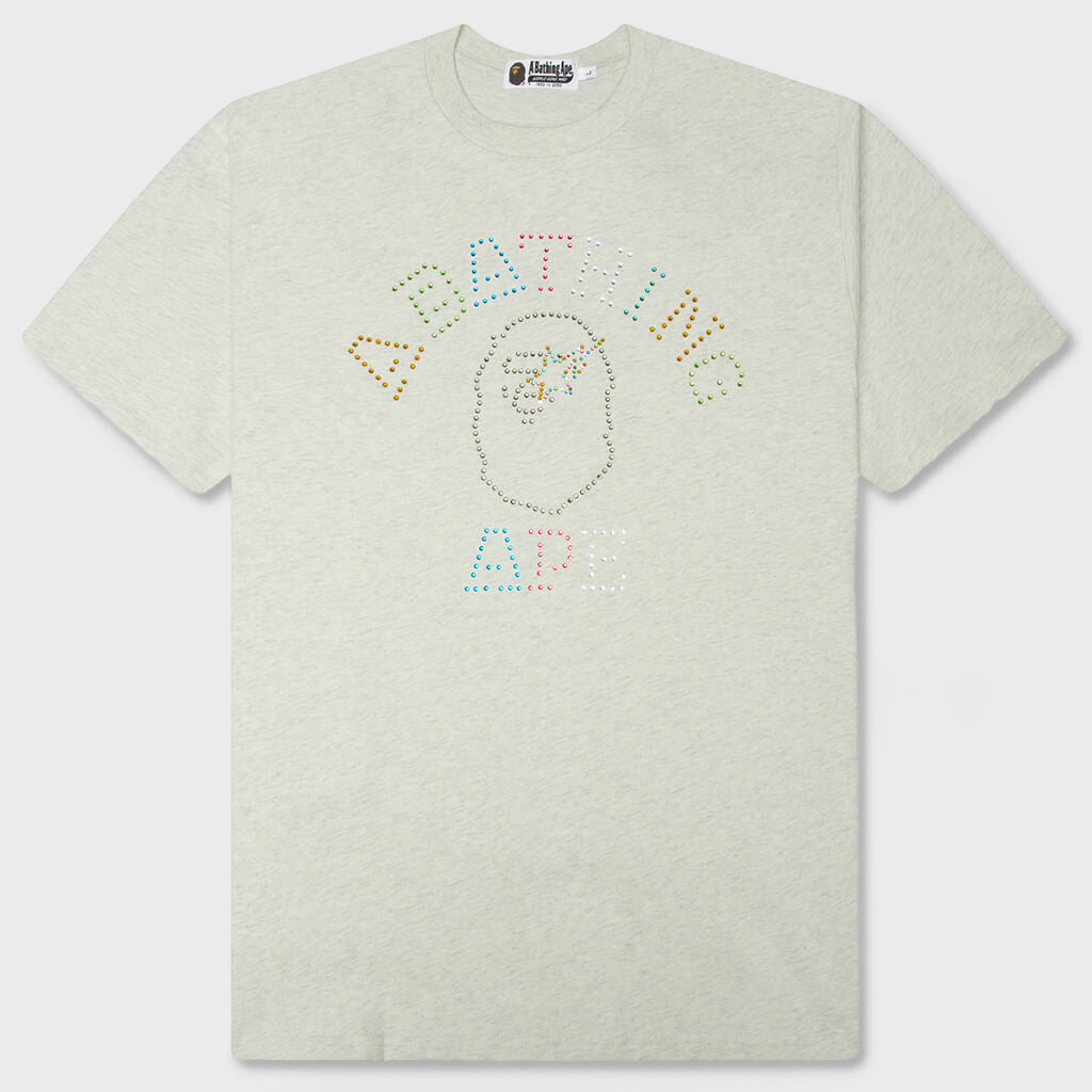 Rhinestone College Relaxed Fit Tee - Gray