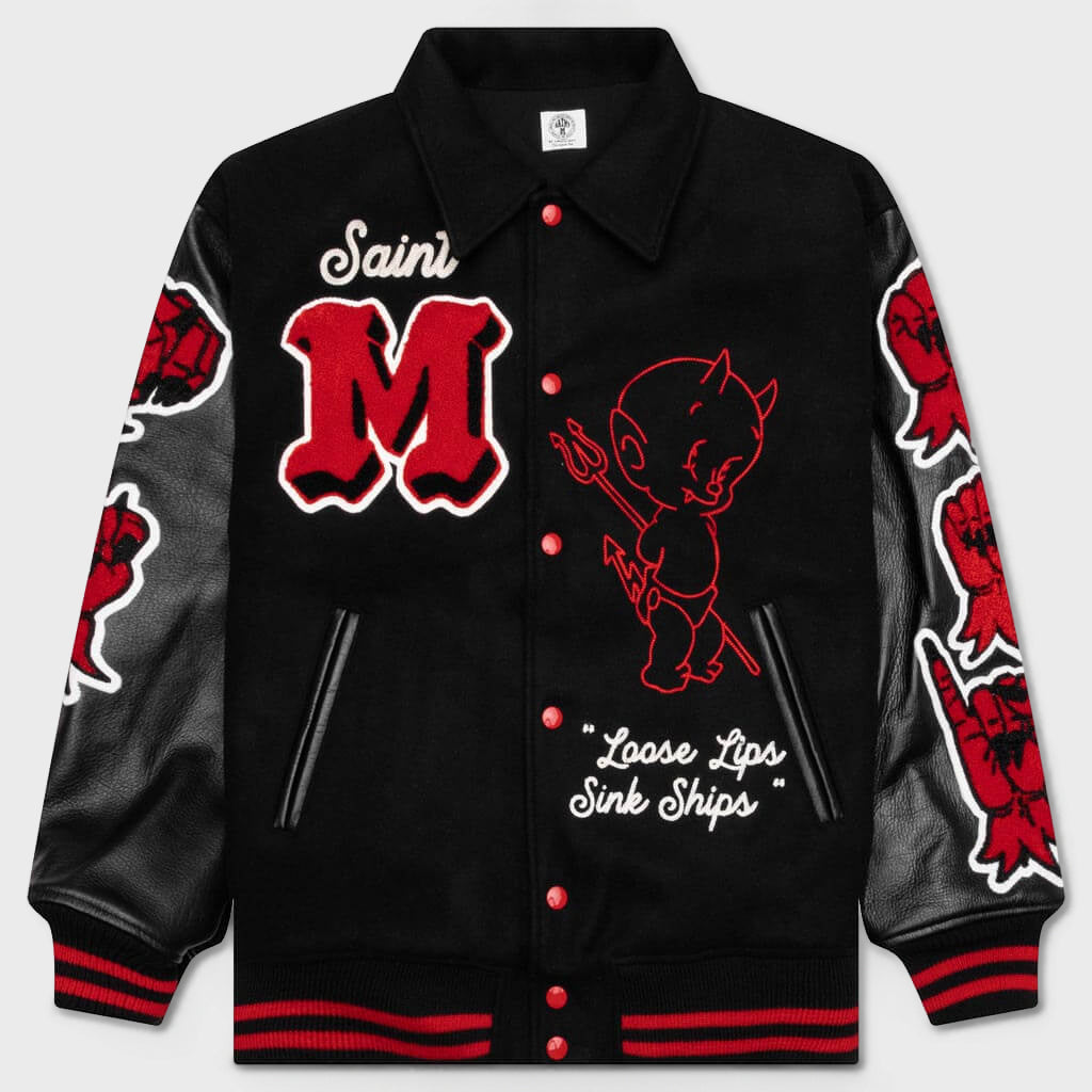 Saint Michael Devil Varsity Jacket - Black – Feature