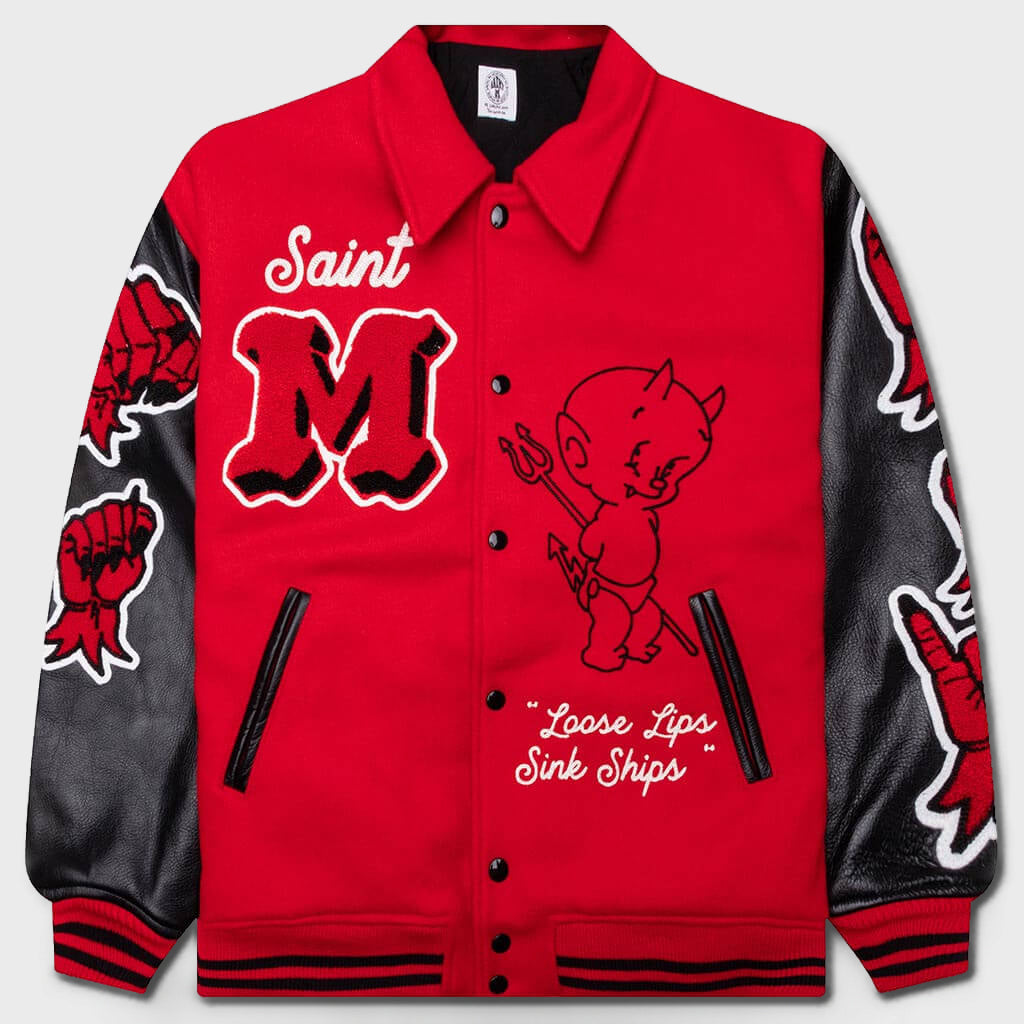 Saint Michael Devil Varsity Jacket - Black – Feature