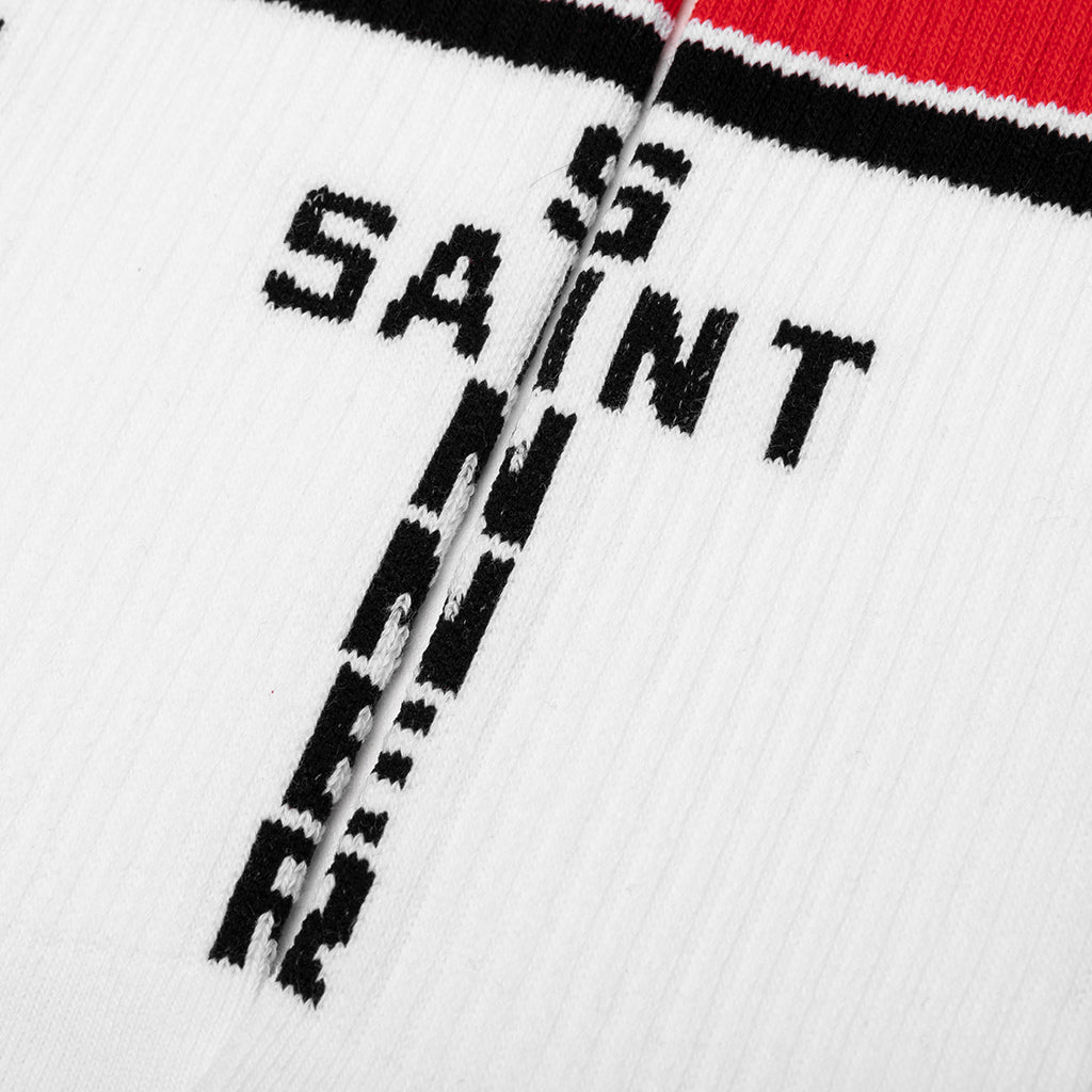 Saint Sinner Socks - White/Red – Feature