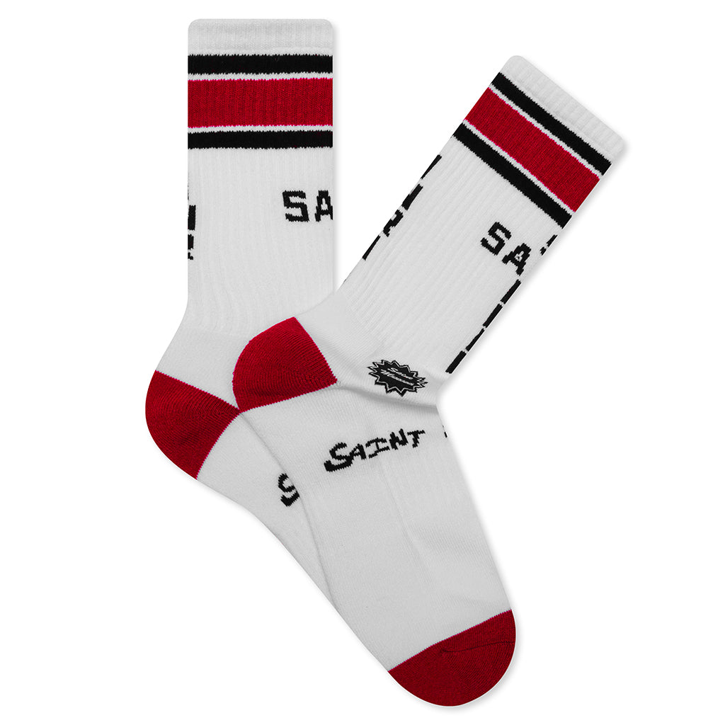 SAINT M××××××25SS SAINT SINNER SOCKS RED Saint Sinner Socks - White/Red – Feature