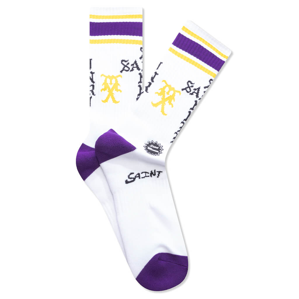 SAINT M×××××× SAINT SINNER SOCKS WHITE Saint Sinner Socks - White/Purple – Feature