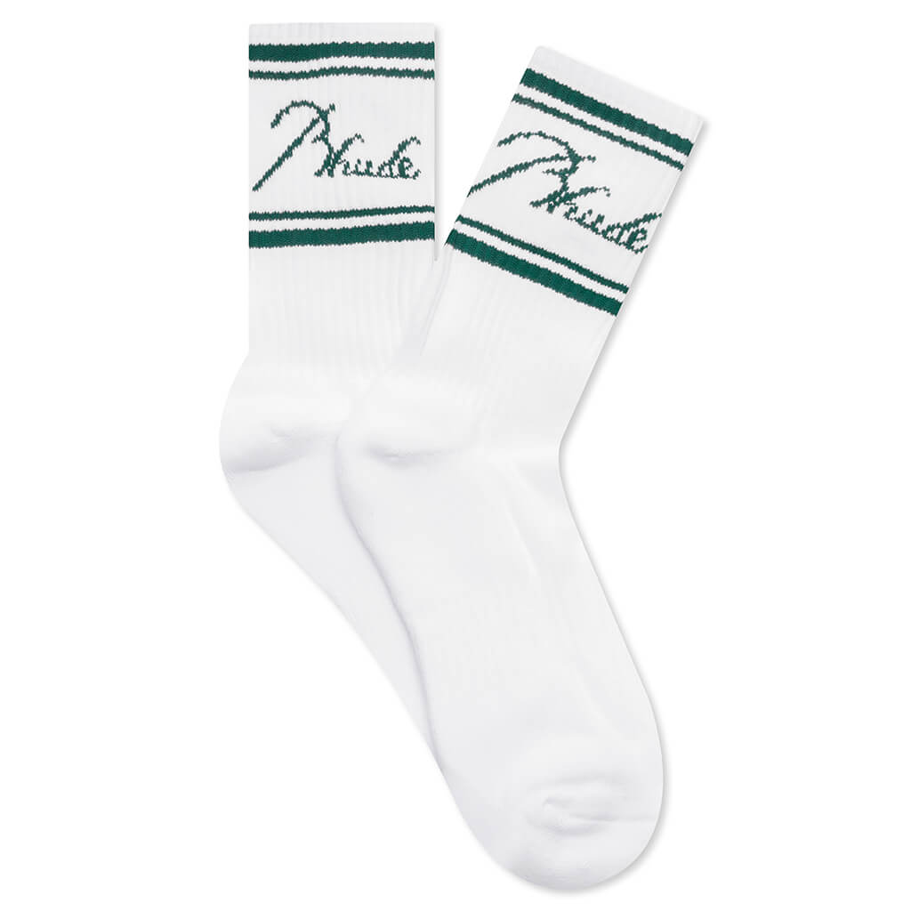 Script Logo Sock - White/Green – Feature