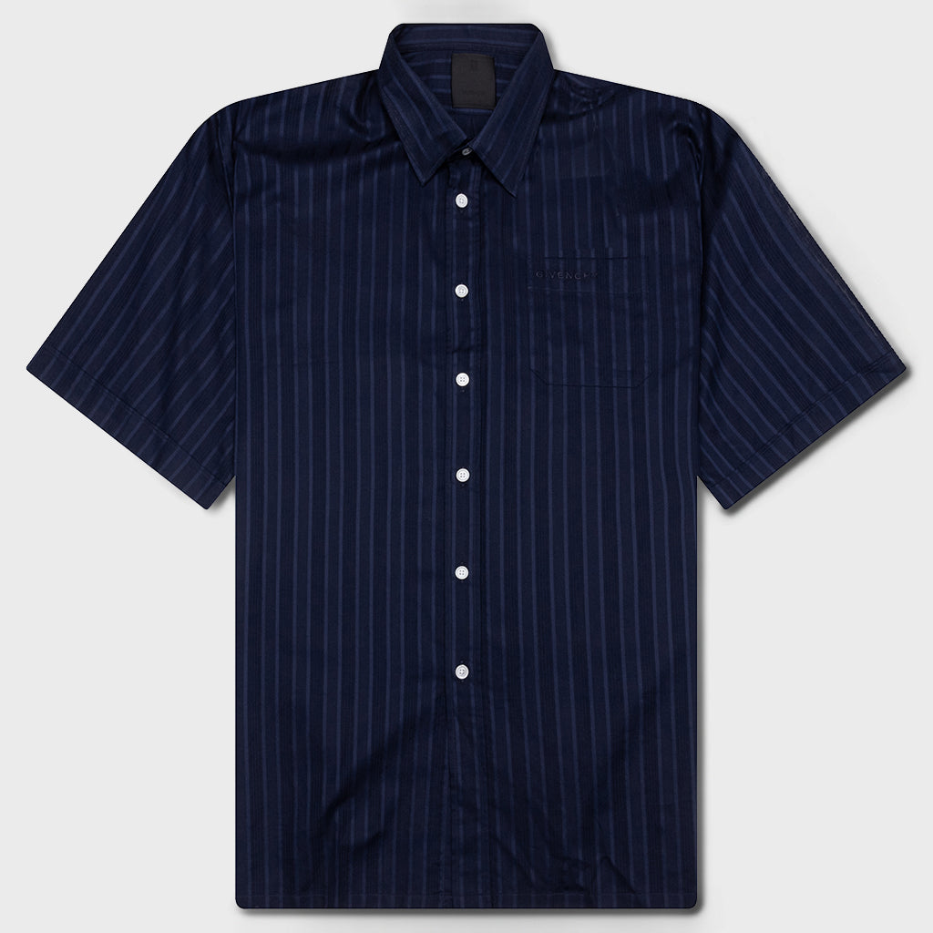 Cotton Voile Shirt With Stripes - Navy