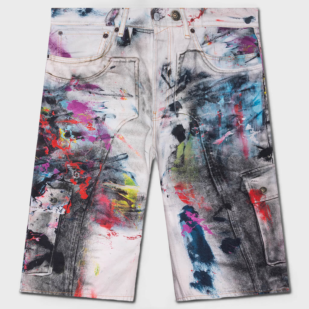 Denim Shorts - White/Multi