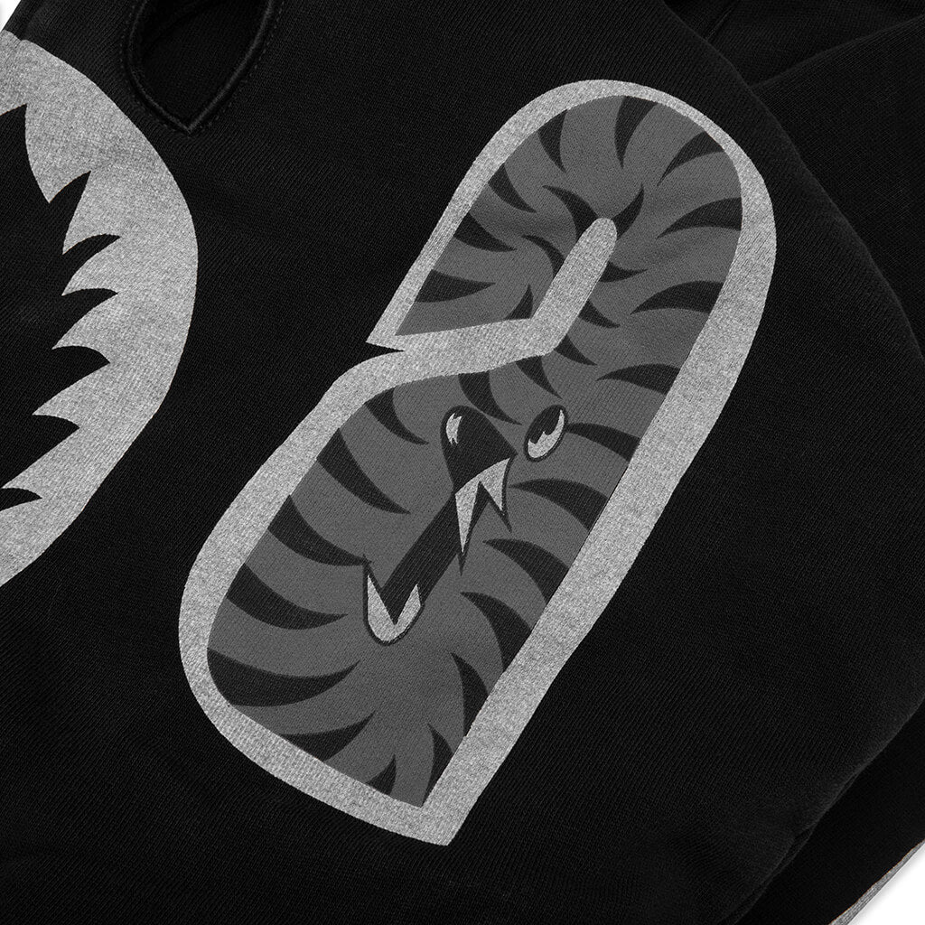 Skeleton Shark Heavy Washed Cropped Fit Full Zip Hoodie - Black