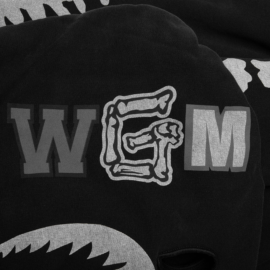 Skeleton Shark Heavy Washed Cropped Fit Full Zip Hoodie - Black