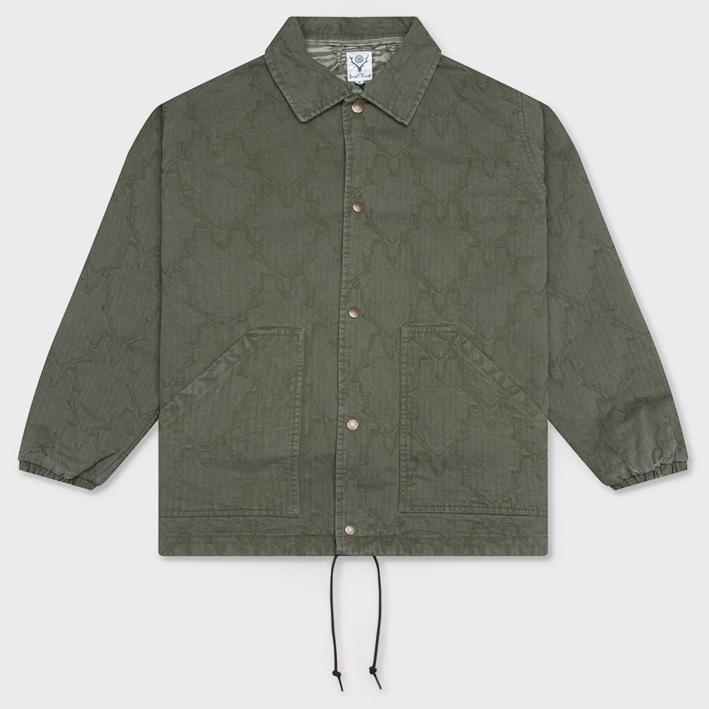 Coach Jacket - Skull Quilting Herringbone Olive