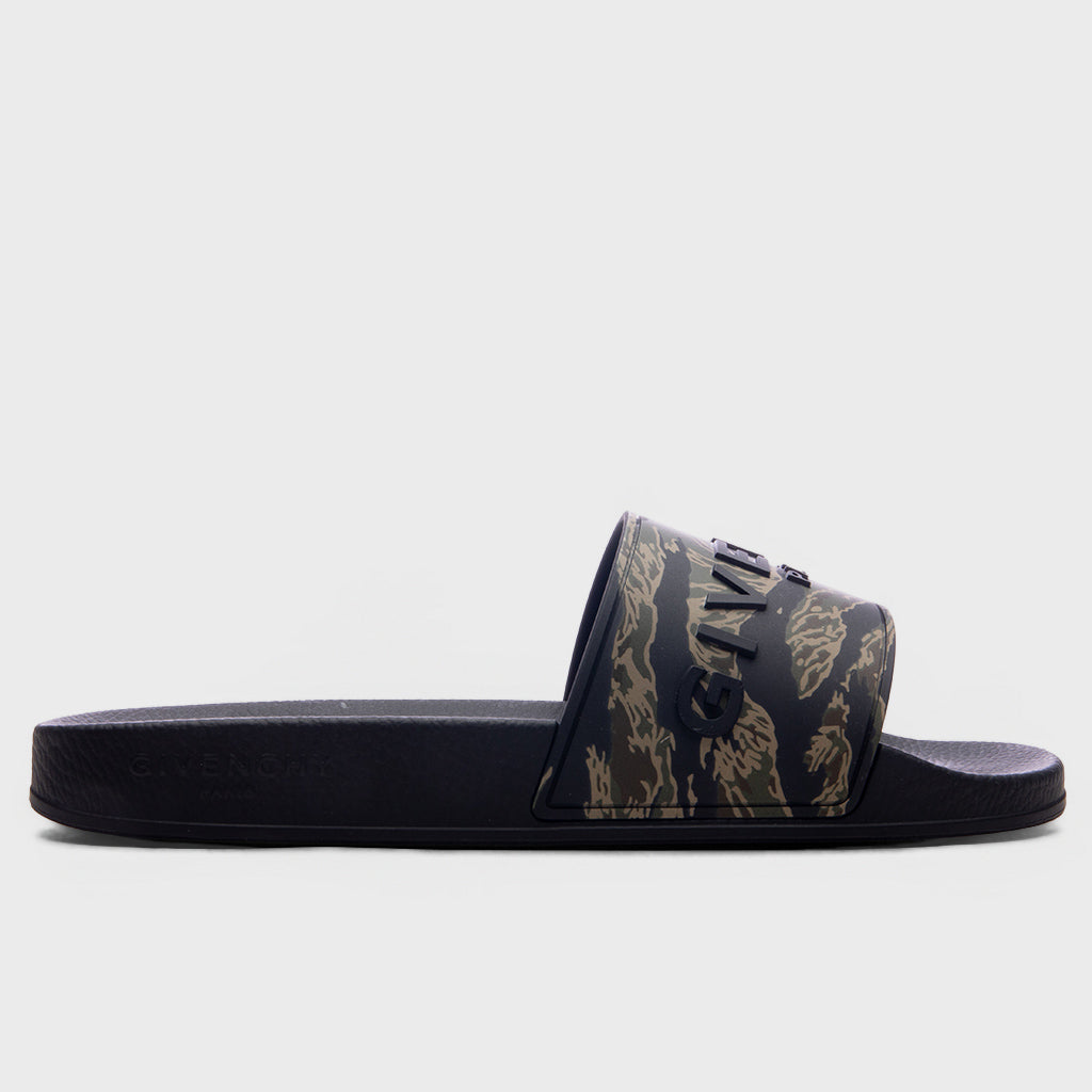 Slide Flat Sandals - Black/Khaki