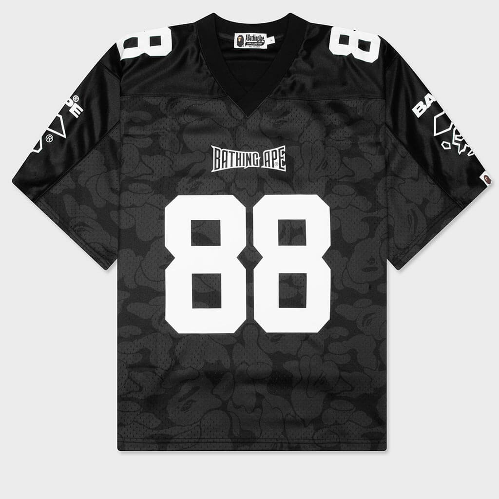 Solid Camo Multi Logo Relaxed Fit Football Jersey Tee - Black