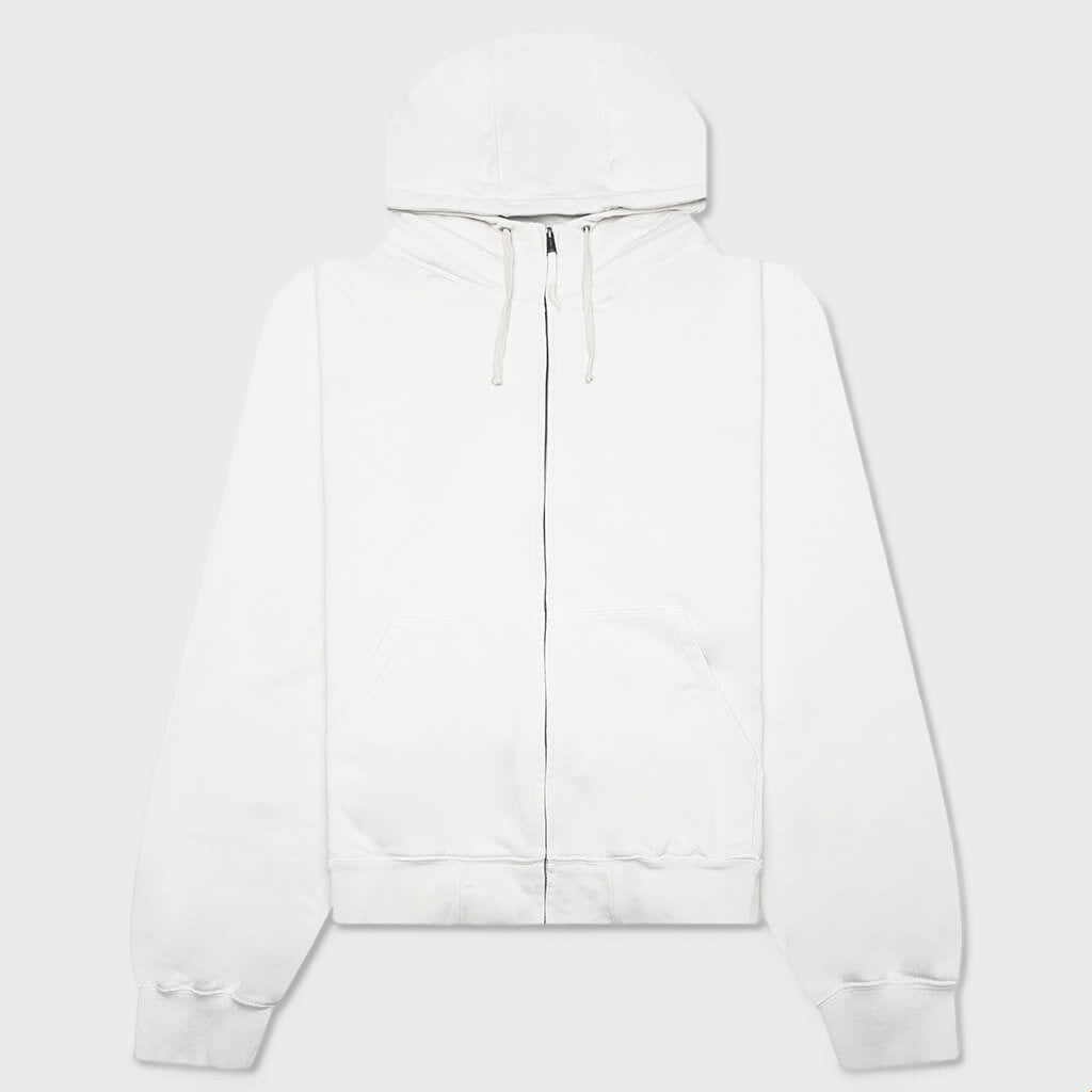 Reverse Applicated Stitch Logo Zipped Hoodie - Ecru