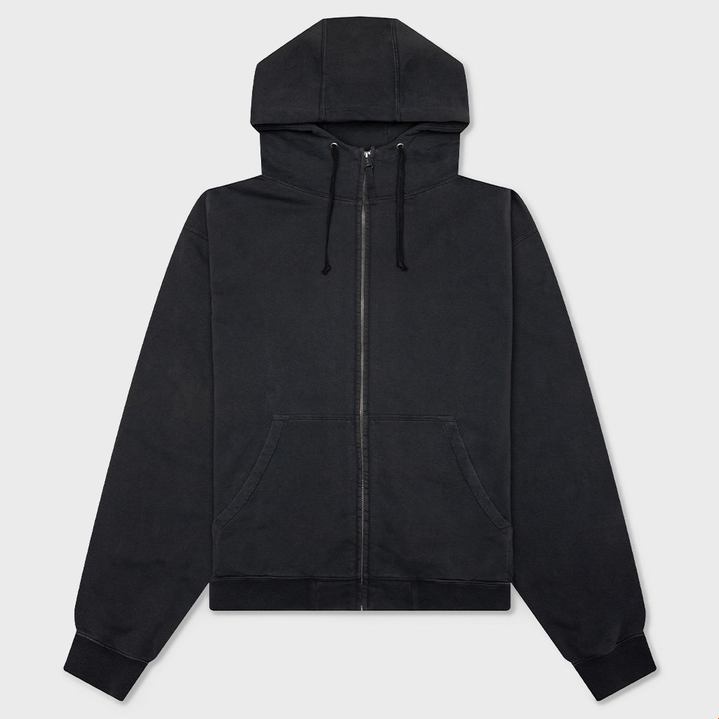 Reverse Applicated Stitch Logo Zipped Hoodie - Washed Black