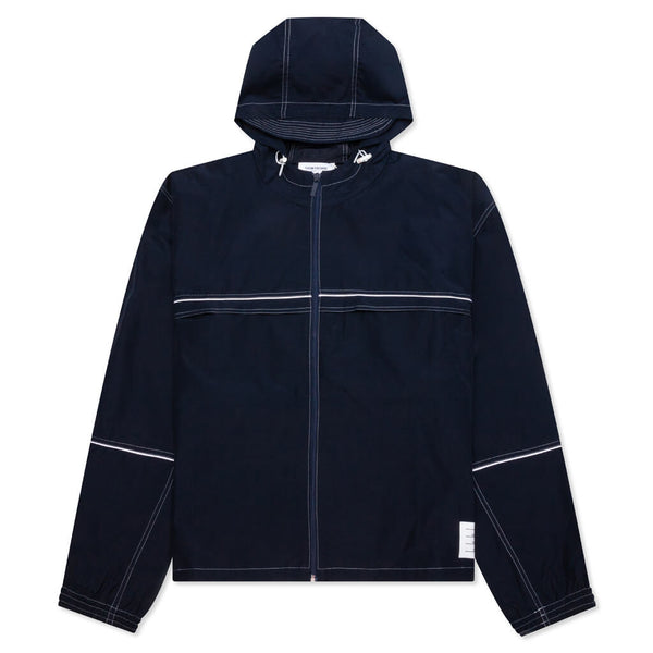 Contrast White Stitching Oversized Zip Up Track Jacket - Navy