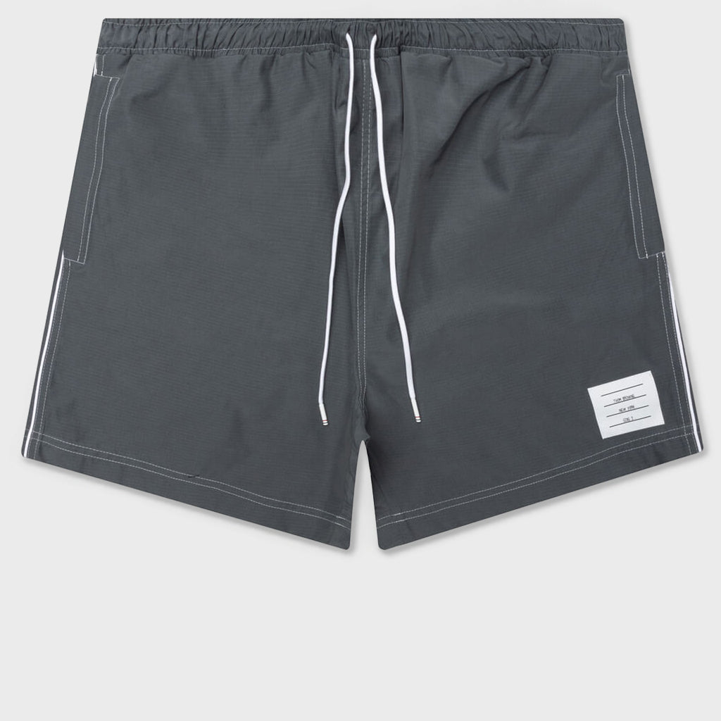 Contrast White Stitching Track Shorts - Med Grey