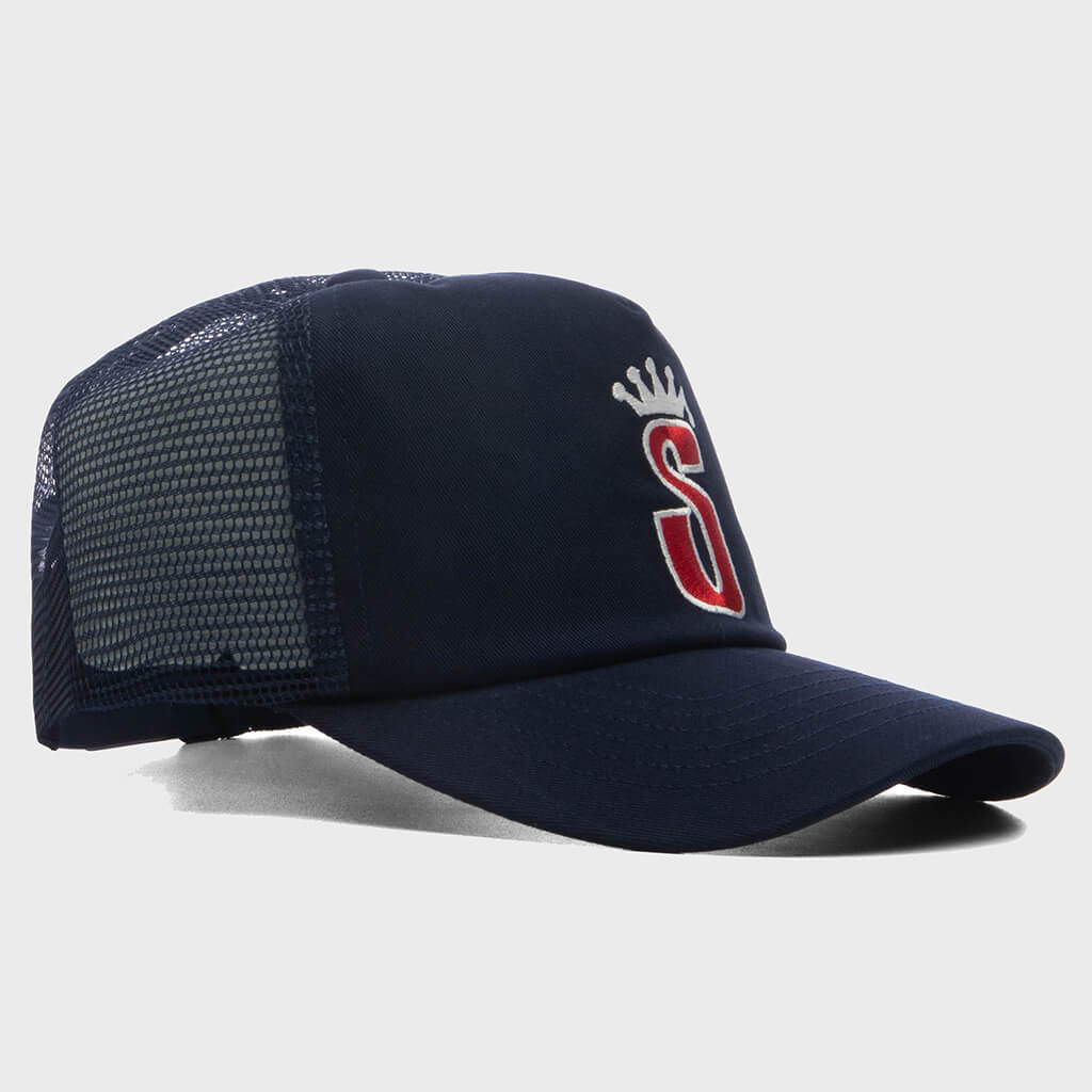 S Crown Trucker Cap - Navy – Feature