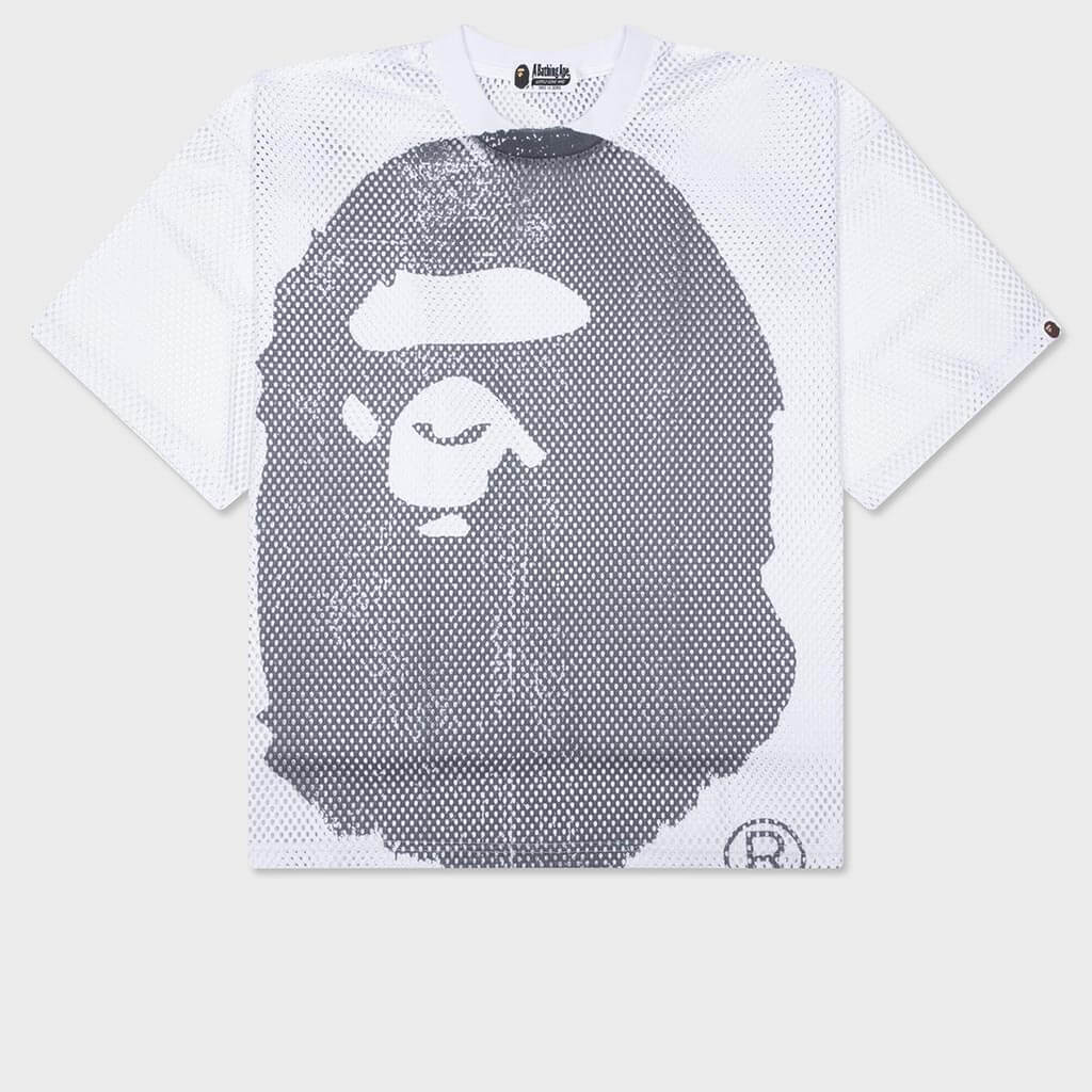 Water Print Ape Head Mesh Relaxed Fit Tee - White