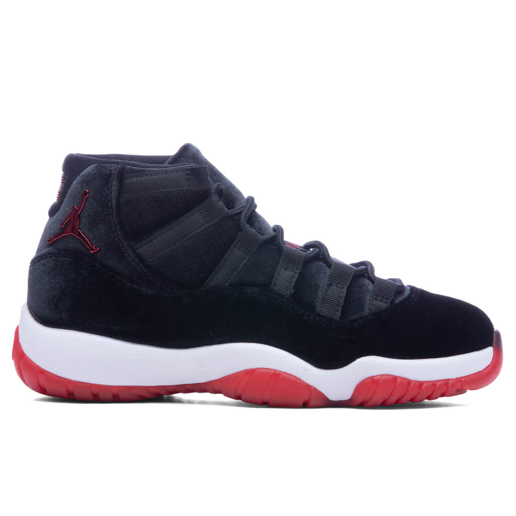 Women s Air Jordan 11 Retro Bred Velvet Black Gym Red White Feature