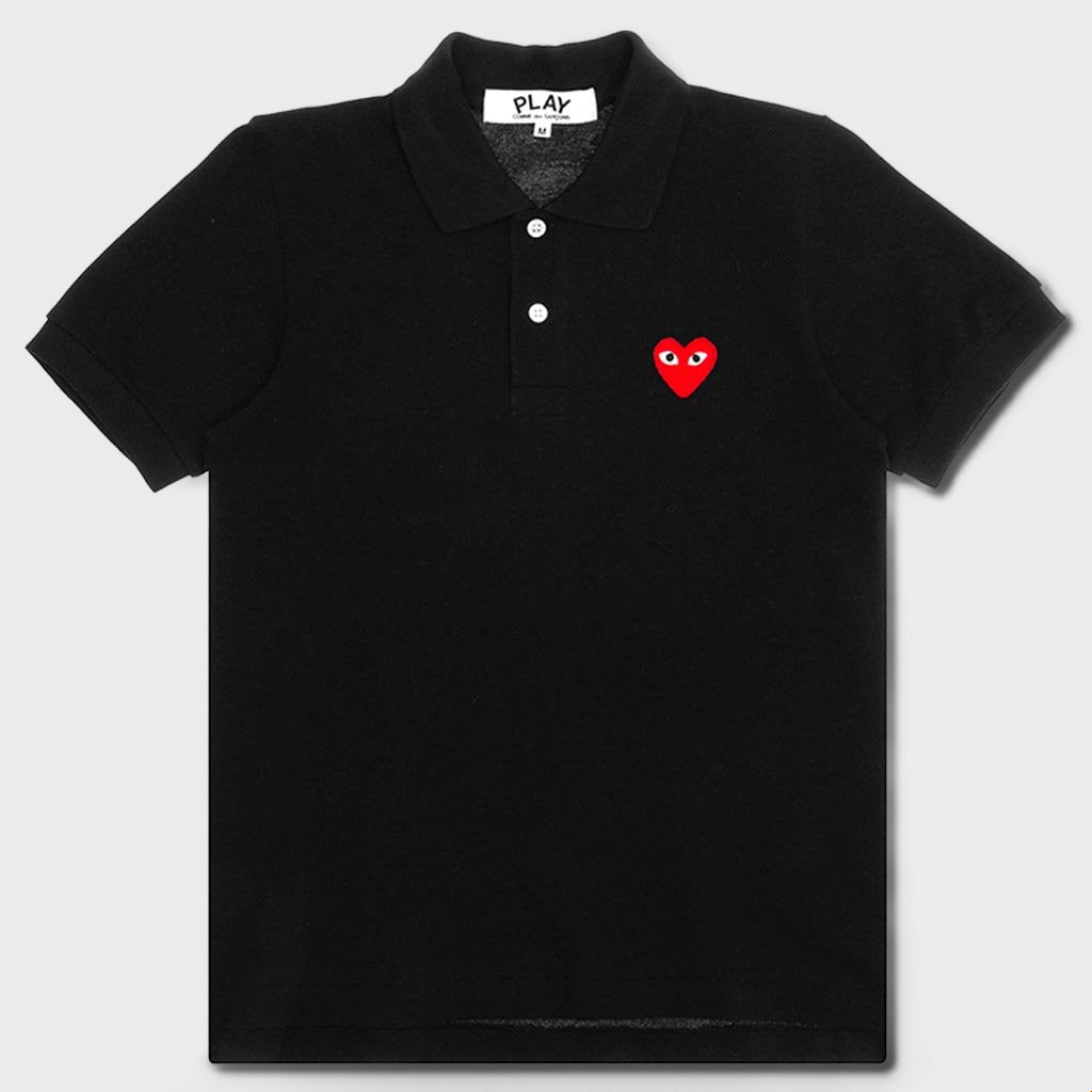 Women's CDG Heart Emblem Polo Tee - Black