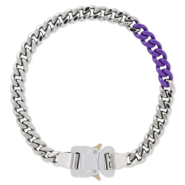 Colored Link Buckle Necklace - Silver/Purple