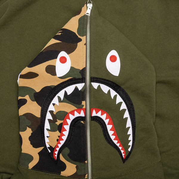 BAPE Shark 1st Camo Shark Relaxed Full Zip Hoodie Green for Women