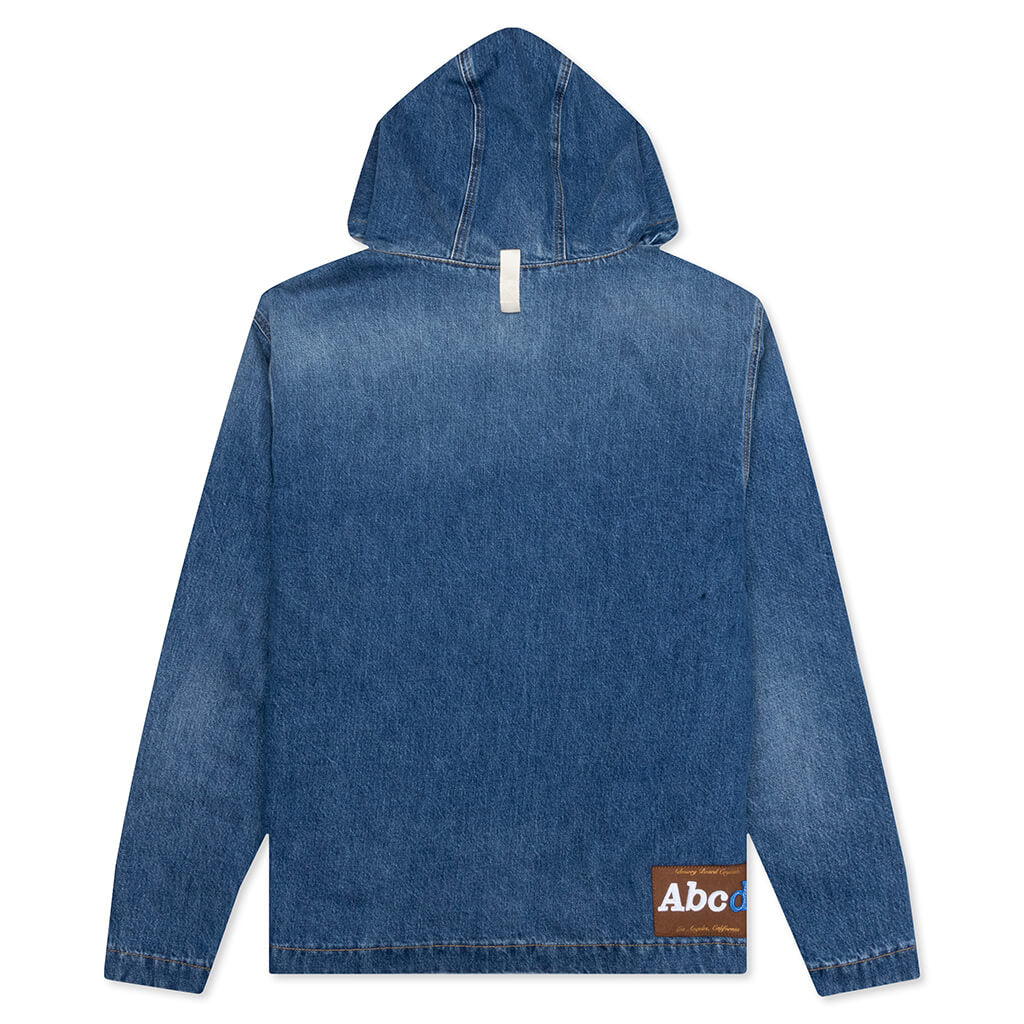 Quilted Denim Hoodie Jacket Vintage Blue Feature