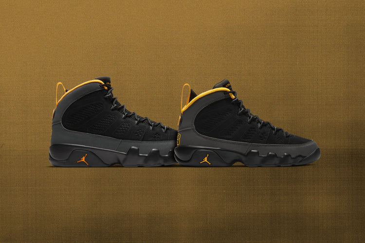 University Jordan Retro Black White Gold Black Jordan 9s
