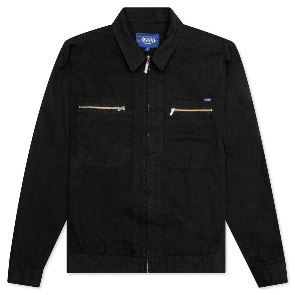 Cargo Collared Military Jacket - Black