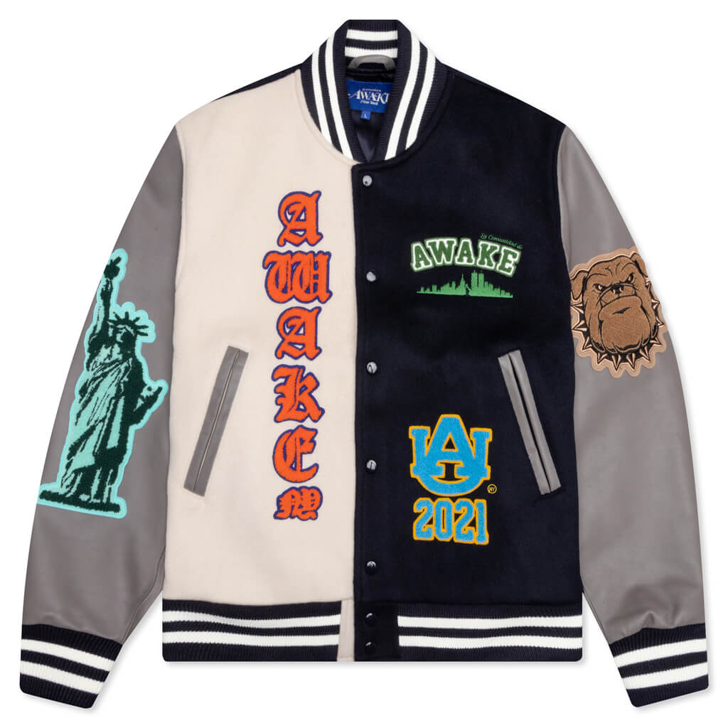 Awake Chenille Patches Varsity Jacket - Navy Combo – Feature