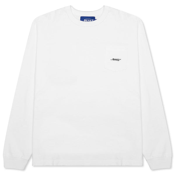 Awake Embroidered Classic Logo Pocket Long Sleeve Tee (White)