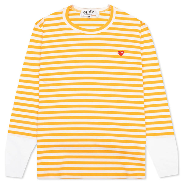 Women's Striped White Sleeve L/S T-Shirt - Yellow