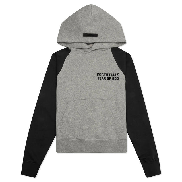 Gray Raglan Essential Essentials Kid's Raglan Hoodie - Dark Oatmeal – Feature