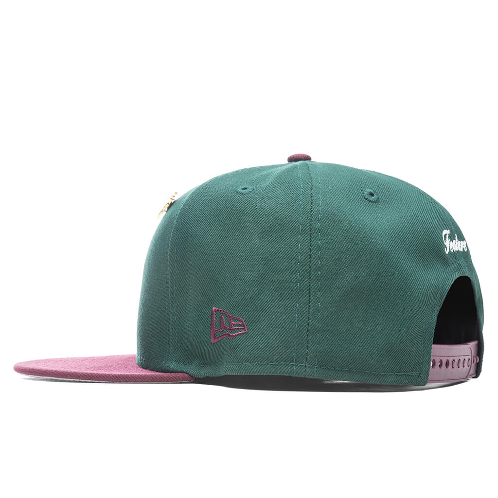 Feature x New Era Old English F Snapback Hat w/ Pin - Dark Green/Maroo