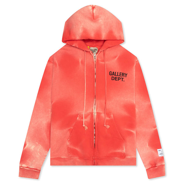 Sun Faded English Zip Hoodie - Red