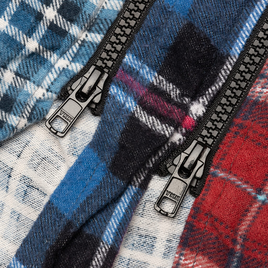 7 Cuts Zipped Wide Flannel Shirt - Blue/White – Feature