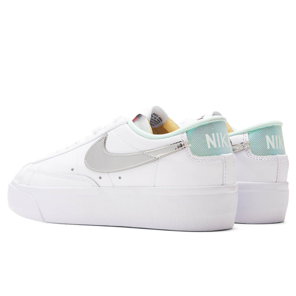 Women's Blazer Low Platform White/Metallic Silver/Mint Foam Feature