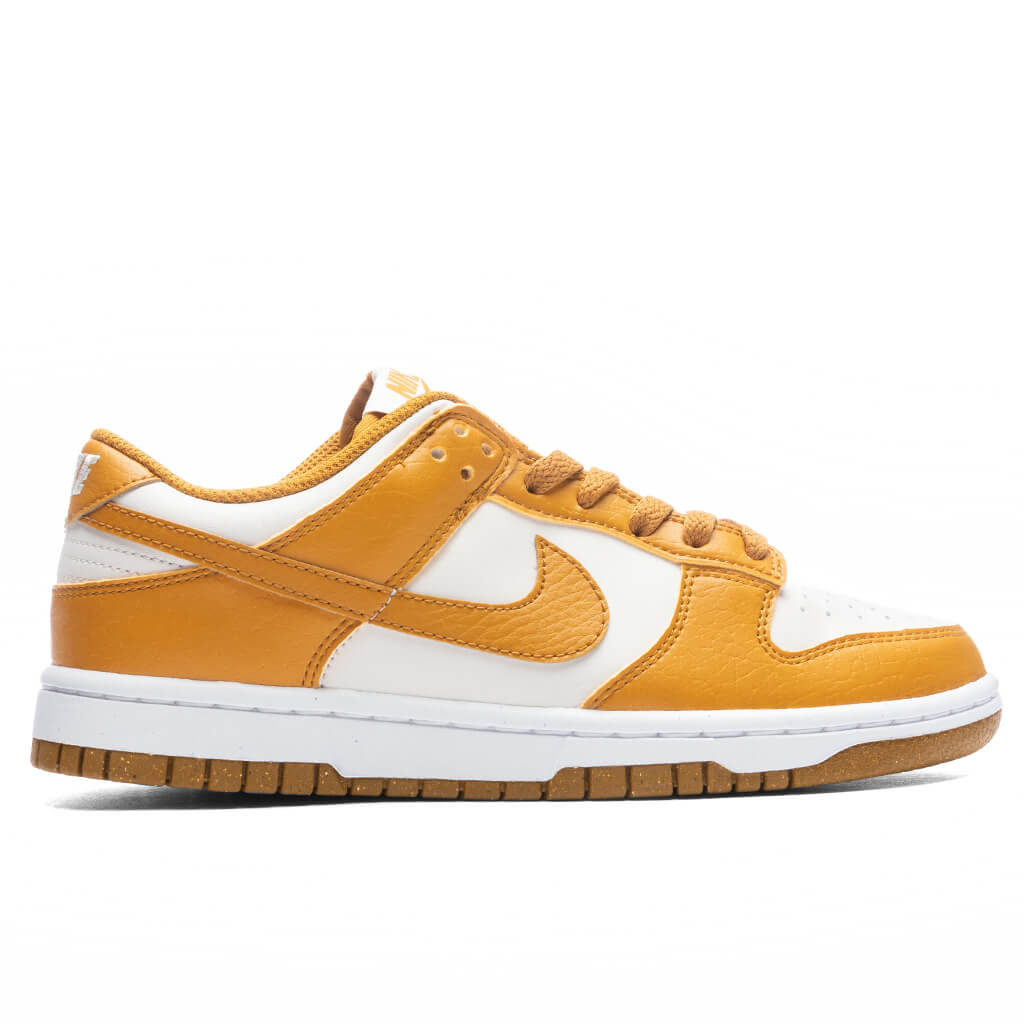 Women's Next Nature Dunk Low - Phantom/Gold Suede/White – Feature