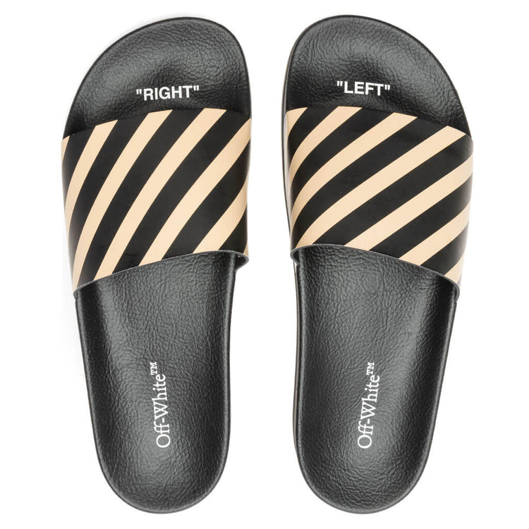Off-White Diag Striped Slides Black Beige Off-White Diag Striped Slides Black Beige – NOBLEMARS main image 2