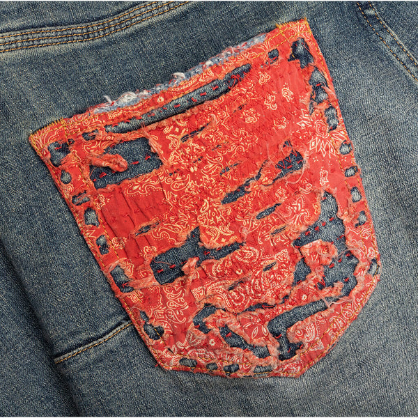 Purple Denim P001 - Mid Indigo Quilted Destroy Pocket – Feature