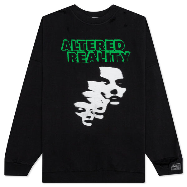 Destroyed Crewneck Sweater with Altered Reality Print - Black