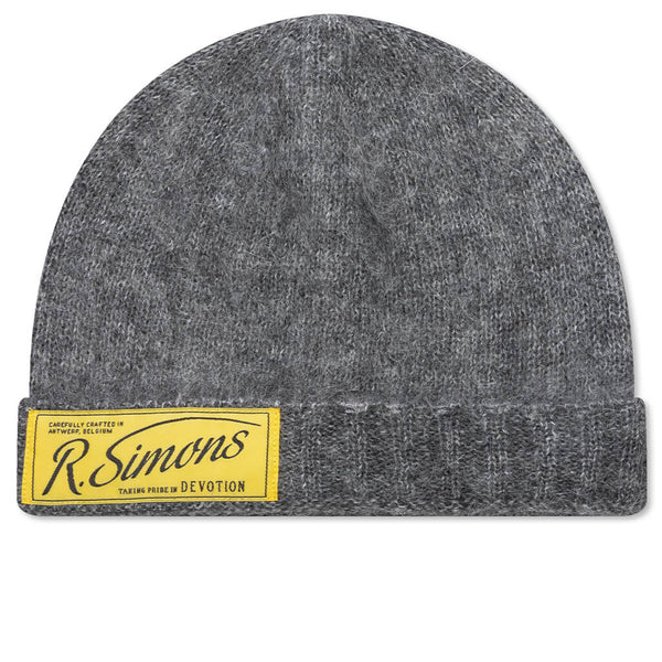 Knit Beanie With Woven Label - Grey