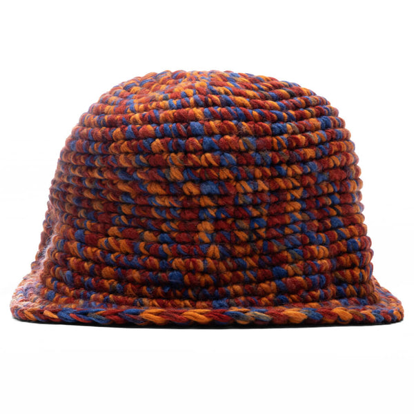 Melange Yarn Knit Bucket Hat - Orange