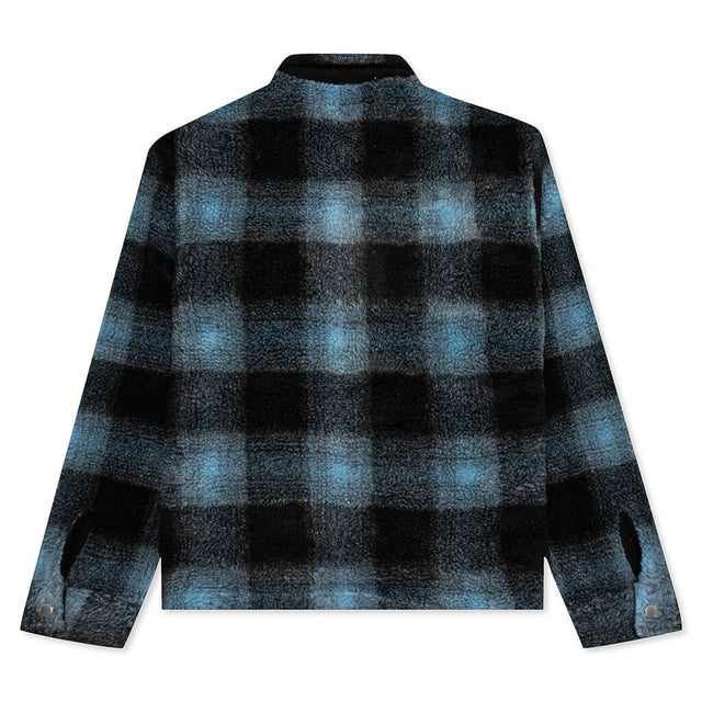 Shadow Plaid Sherpa Zip Shirt - Blue – Feature