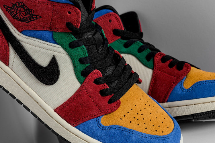 Air 1 Mid SE Fearless Muslin/Varsity Red/Royal/Black Feature