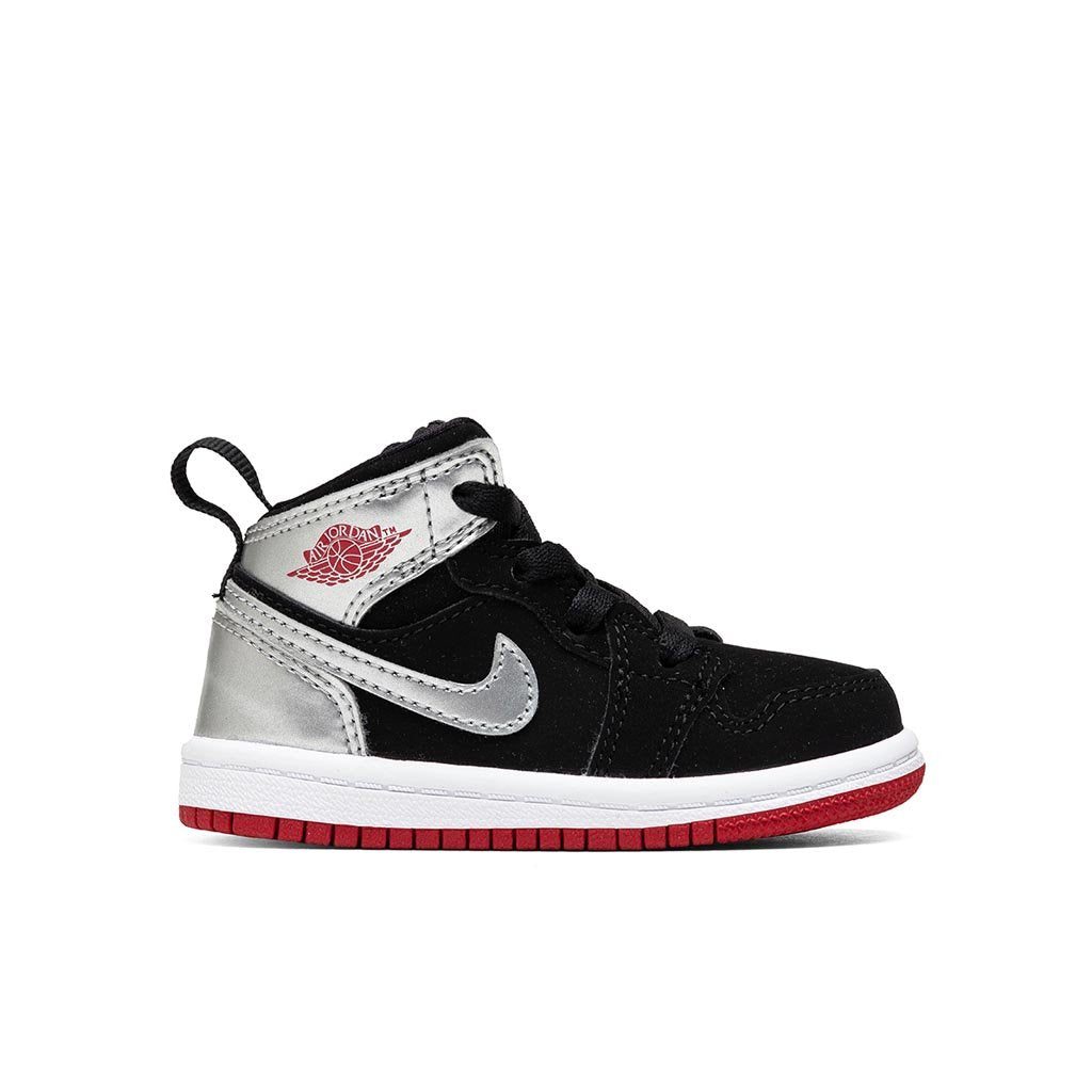 Air Jordan 1 Mid TD Black Gym Red Metallic Silver White Feature