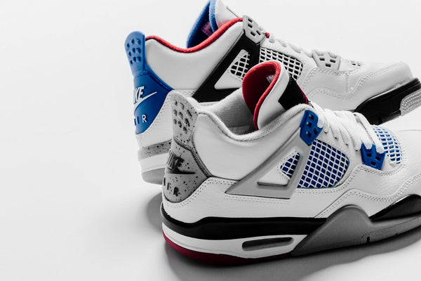 Air 4 Retro (GS) What the - White/Military Blue/Fire Red – Feature