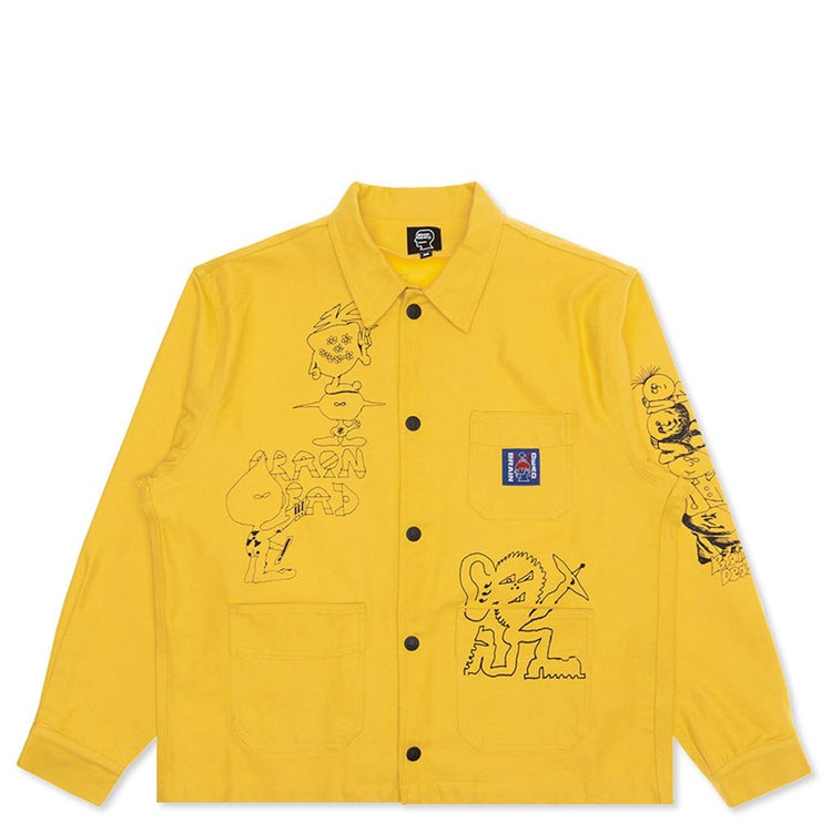 Printed Canvas Chore Coat - Yellow – Feature 