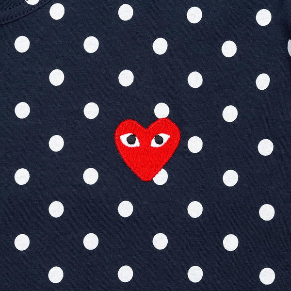 Long Sleeved Polka Dot T-Shirt with Red Heart in Navy/White