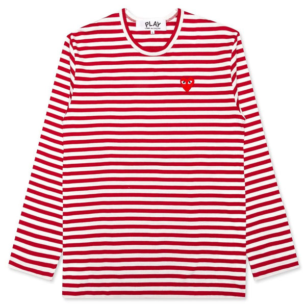 Comme des Garçons Play White & Red Multi Logo Long Sleeve T-Shirt
